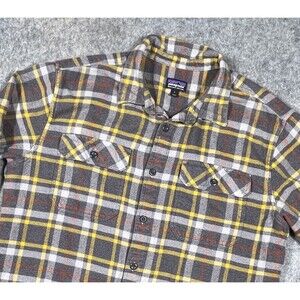 Patagonia Fjord Flannel Shirt Large Grey/Yellow/Orange Organic Cotton #53947FA20